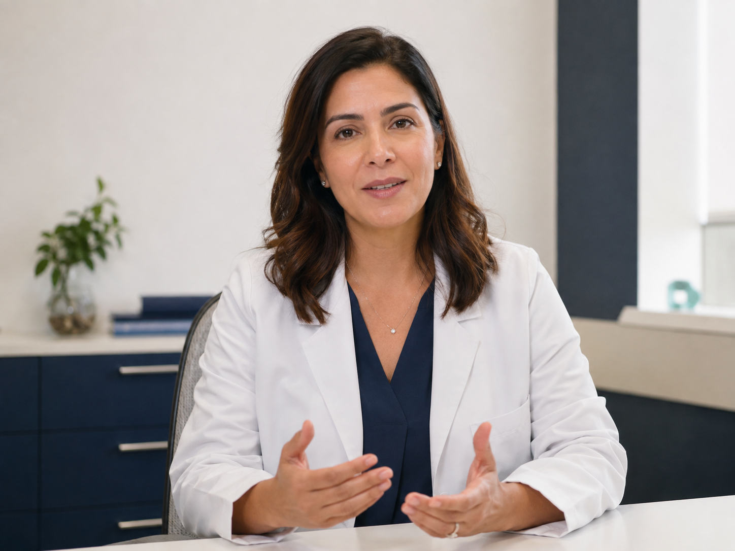 Médica realizando atendimento por videochamada